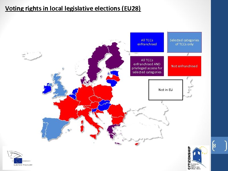 Voting rights in local legislative elections (EU 28) All TCCs enfranchised Selected categories of