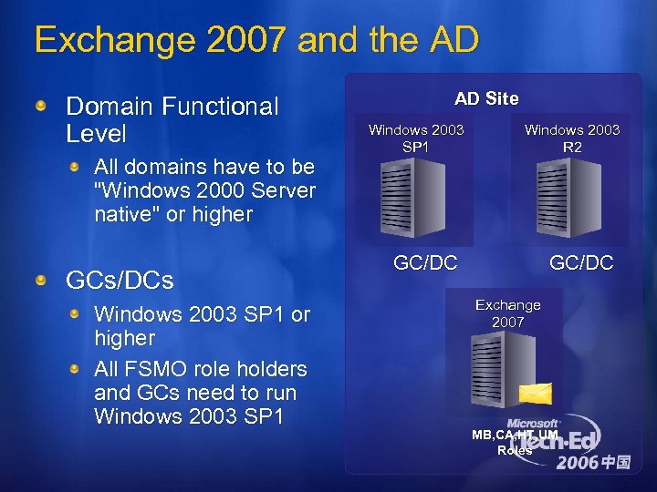 Exchange 2007 and the AD Domain Functional Level All domains have to be 