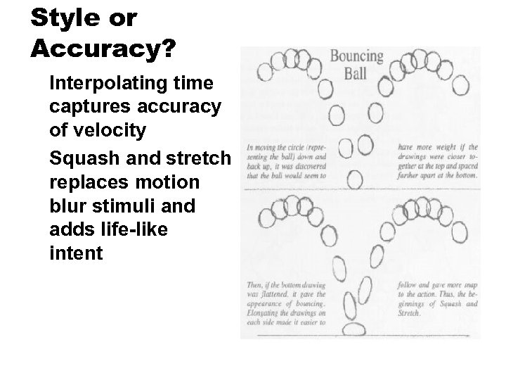 Style or Accuracy? Interpolating time captures accuracy of velocity Squash and stretch replaces motion