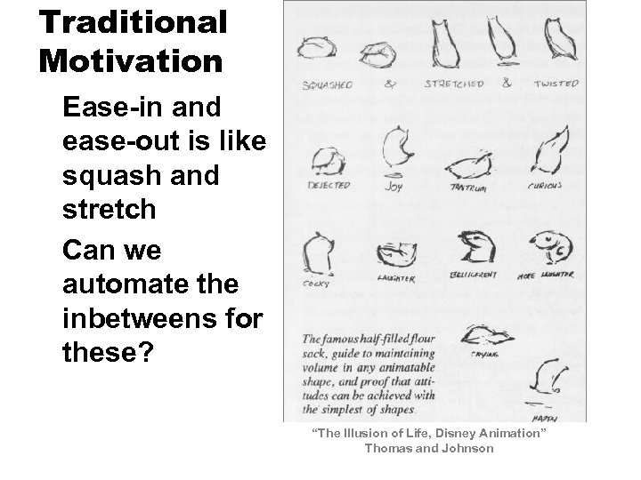 Traditional Motivation Ease-in and ease-out is like squash and stretch Can we automate the