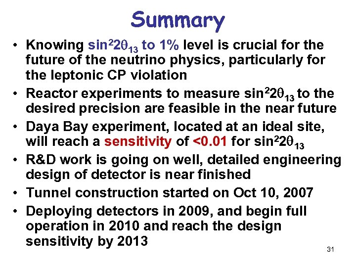 Summary • Knowing sin 22 13 to 1% level is crucial for the future