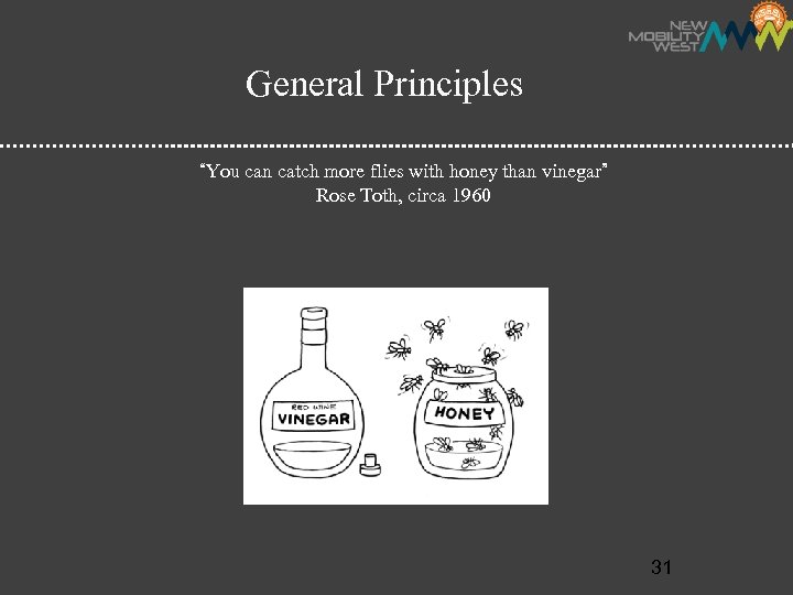 General Principles “You can catch more flies with honey than vinegar” Rose Toth, circa