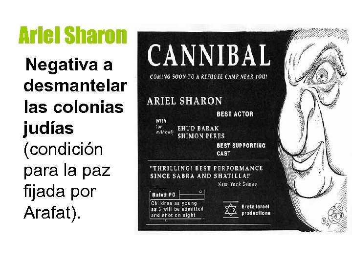 Ariel Sharon Negativa a desmantelar las colonias judías (condición para la paz fijada por