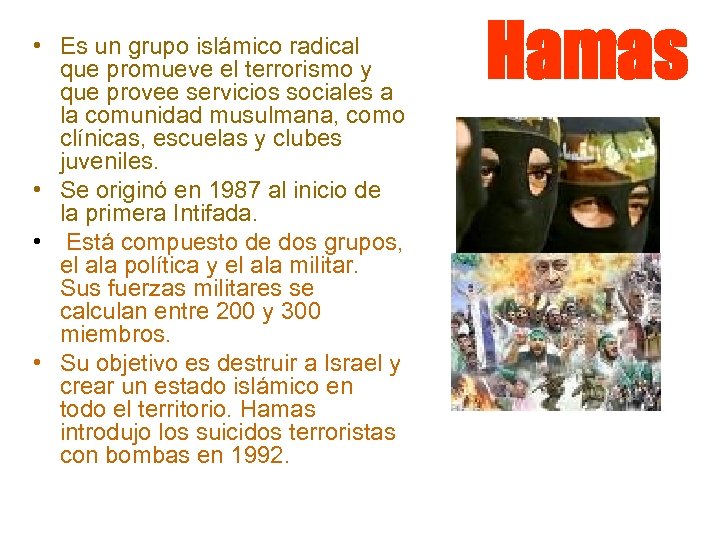  • Es un grupo islámico radical que promueve el terrorismo y que provee