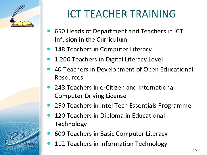 ICT TEACHER TRAINING 650 Heads of Department and Teachers in ICT Infusion in the