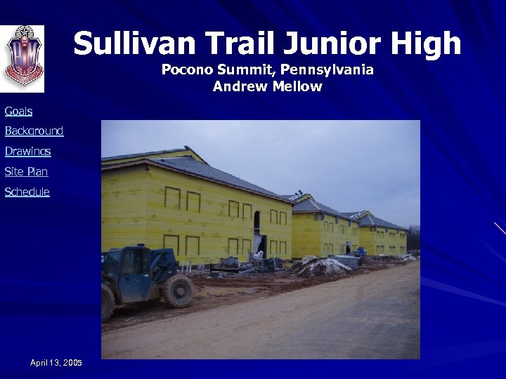 Sullivan Trail Junior High Pocono Summit, Pennsylvania Andrew Mellow Goals Background Drawings Site Plan