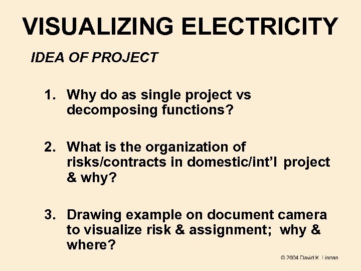 VISUALIZING ELECTRICITY IDEA OF PROJECT 1. Why do as single project vs decomposing functions?