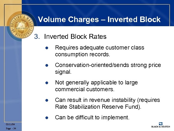 Volume Charges – Inverted Block 3. Inverted Block Rates l l Not generally applicable