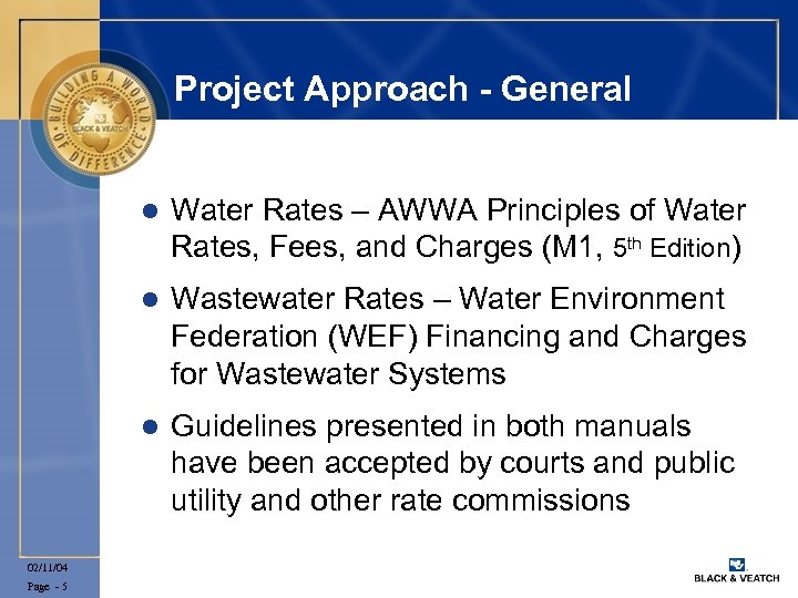 Project Approach - General l l Page - 5 Wastewater Rates – Water Environment