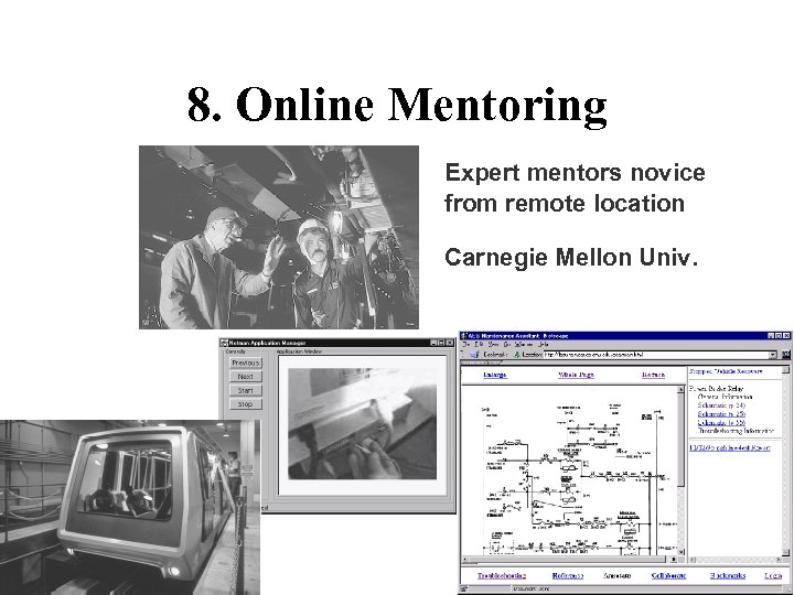 8. Online Mentoring Expert mentors novice from remote location Carnegie Mellon Univ. 