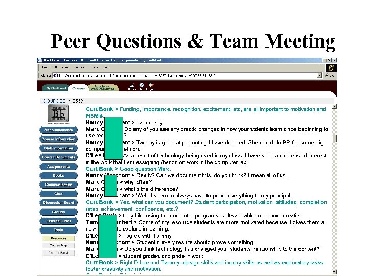 Peer Questions & Team Meeting 