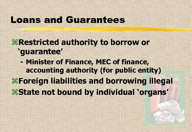 Loans and Guarantees z. Restricted authority to borrow or ‘guarantee’ - Minister of Finance,