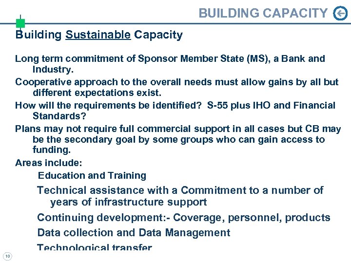 BUILDING CAPACITY Building Sustainable Capacity Long term commitment of Sponsor Member State (MS), a