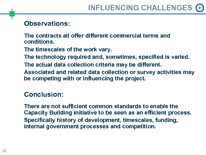 INFLUENCING CHALLENGES Observations: The contracts all offer different commercial terms and conditions. The timescales