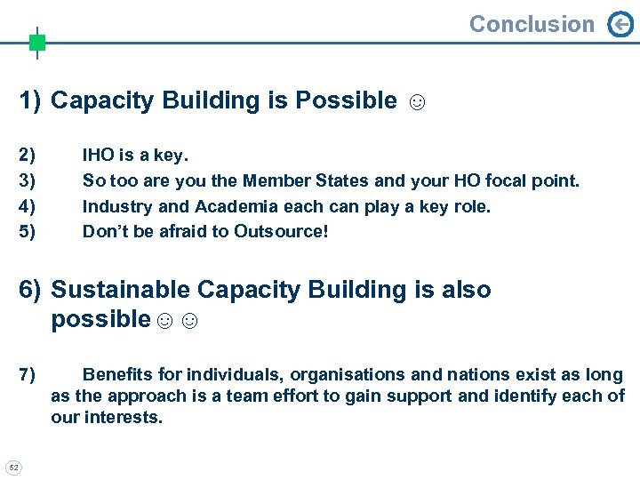 Conclusion 1) Capacity Building is Possible ☺ 2) 3) 4) 5) IHO is a