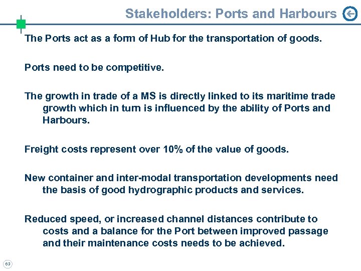 Stakeholders: Ports and Harbours The Ports act as a form of Hub for the