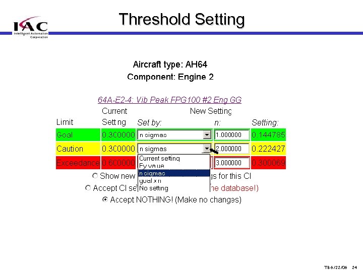 Threshold Setting TB 6/22/06 24 