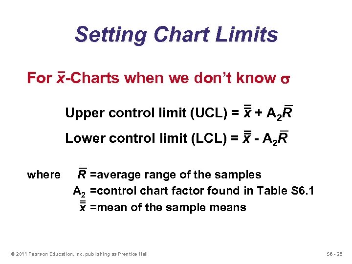 Setting Chart Limits For x-Charts when we don’t know s Upper control limit (UCL)