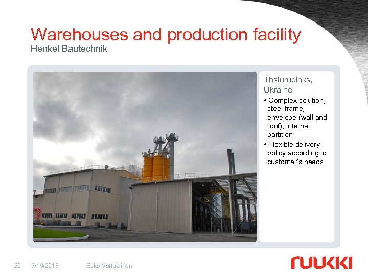 Warehouses and production facility Henkel Bautechnik Thsiurupinks, Ukraine • Complex solution; steel frame, envelope