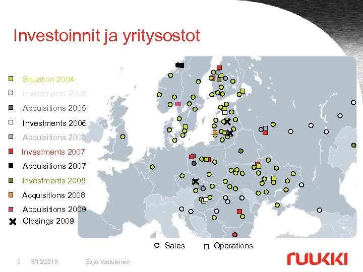 Investoinnit ja yritysostot Situation 2004 Investments 2005 Investments 2007 Acquisitions 2007 Investments 2006 Acquisitions