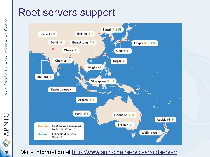 Root servers support 15 More information at http: //www. apnic. net/services/rootserver/ 