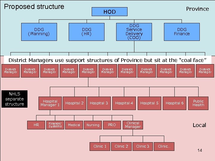 Proposed structure Province HOD DDG (Planning) DDG Service Delivery (COO) DDG (HR) DDG Finance