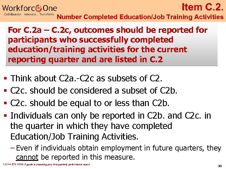 Item C. 2. Number Completed Education/Job Training Activities For C. 2 a – C.