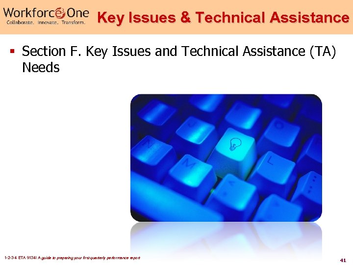 Key Issues & Technical Assistance § Section F. Key Issues and Technical Assistance (TA)