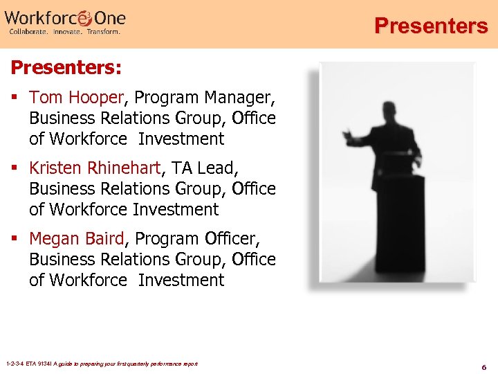 Presenters: § Tom Hooper, Program Manager, Business Relations Group, Office of Workforce Investment §