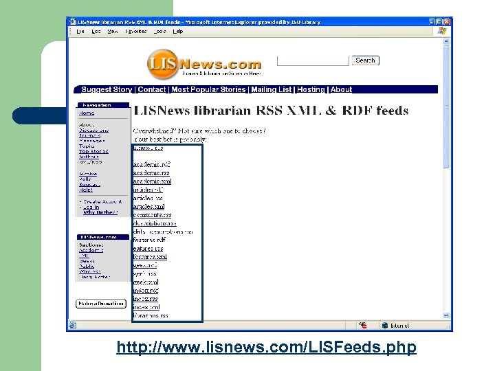 http: //www. lisnews. com/LISFeeds. php 