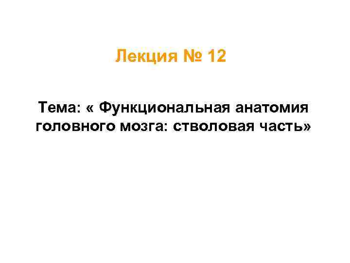 Лекция № 12 Тема: « Функциональная анатомия головного мозга: стволовая часть» 
