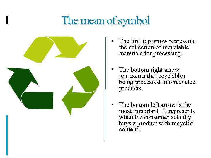 The mean of symbol The first top arrow represents the collection of recyclable materials