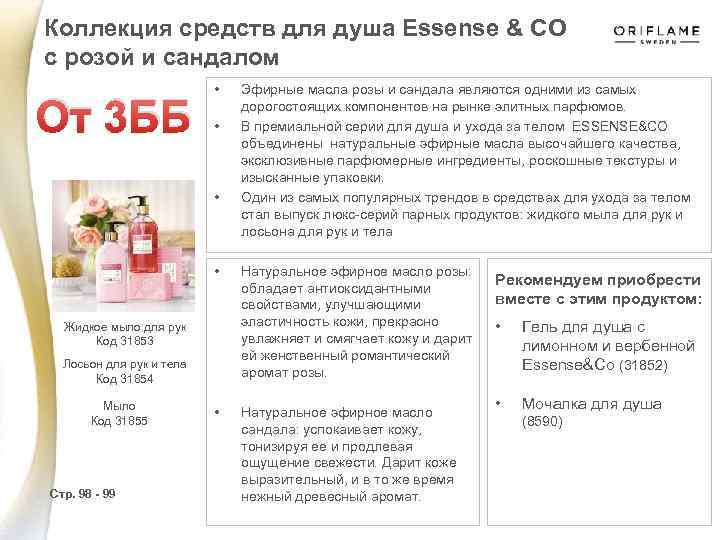 Коллекция средств для душа Essense & CO с розой и сандалом От 3 ББ