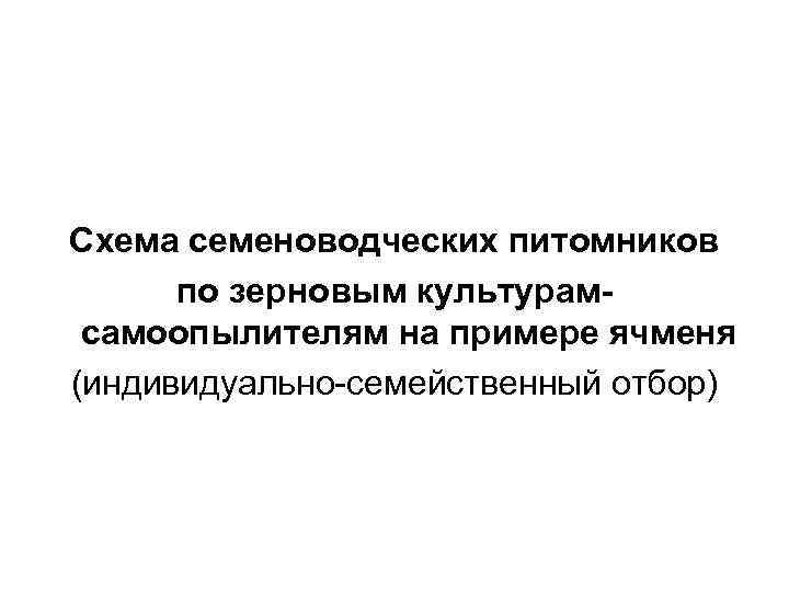 Схема семеноводческих питомников по зерновым культурамсамоопылителям на примере ячменя (индивидуально-семейственный отбор) 
