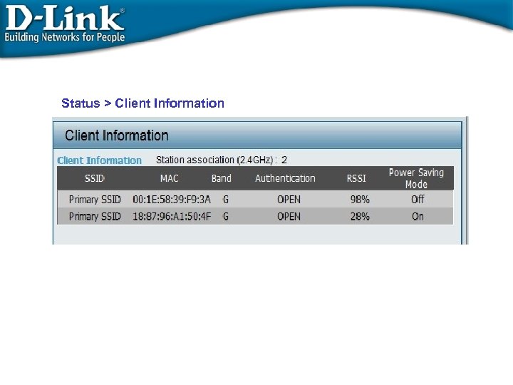 Status > Client Information 