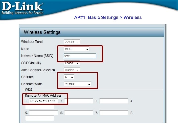 AP#1: Basic Settings > Wireless 