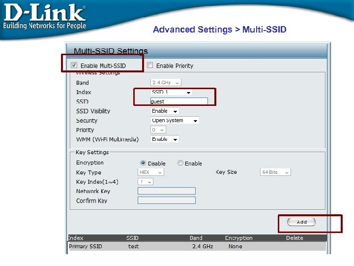 Advanced Settings > Multi-SSID 