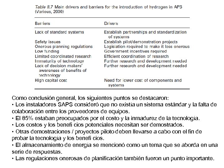 Como conclusión general, los siguientes puntos se destacaron: • Los instaladores SAPS consideró que