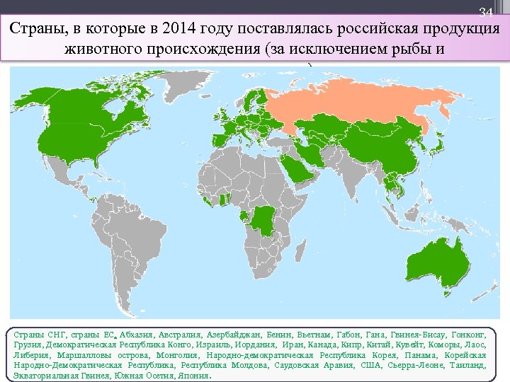 34 Страны, в которые в 2014 году поставлялась российская продукция животного происхождения (за исключением