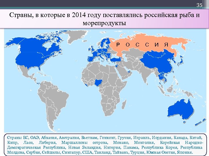 35 Страны, в которые в 2014 году поставлялись российская рыба и морепродукты Р О