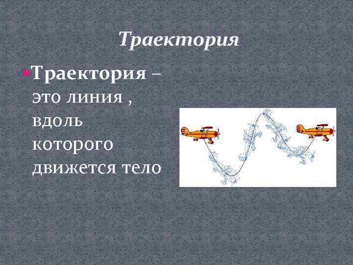  Траектория – это линия , вдоль которого движется тело 