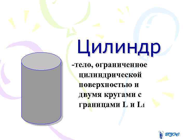 Цилиндр -тело, ограниченное цилиндрической поверхностью и двумя кругами с границами L 1 