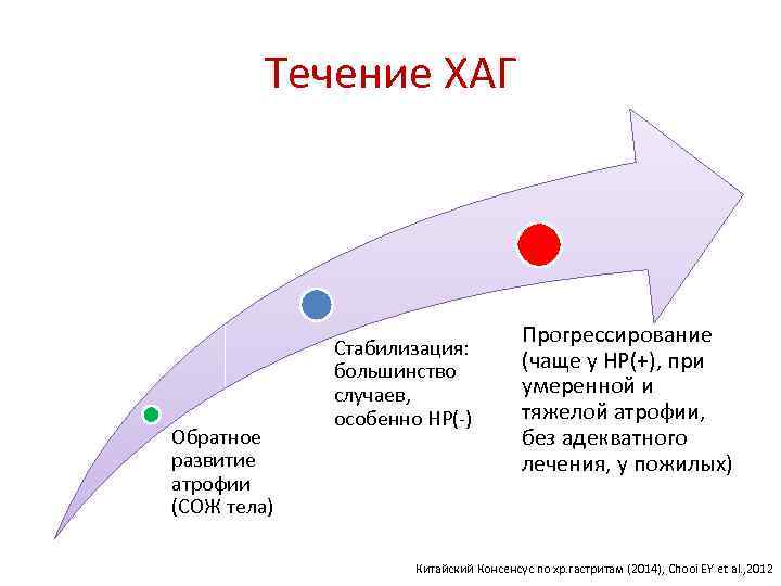 Течение ХАГ Обратное развитие атрофии (СОЖ тела) Стабилизация: большинство случаев, особенно НР(-) Прогрессирование (чаще