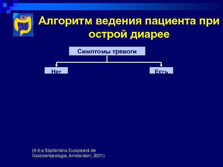 Алгоритм ведения пациента при острой диарее Симптомы тревоги Нет (A 9 -a Săptămâna Europeană