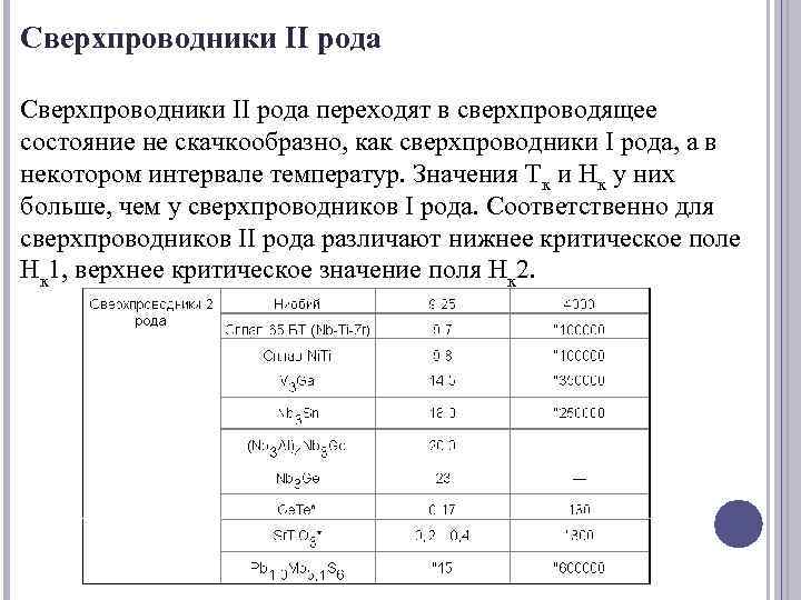Сверхпроводники II рода переходят в сверхпроводящее состояние не скачкообразно, как сверхпроводники I рода, а