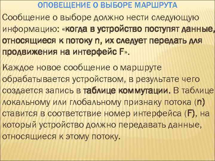 ОПОВЕЩЕНИЕ О ВЫБОРЕ МАРШРУТА Сообщение о выборе должно нести следующую информацию: «когда в устройство