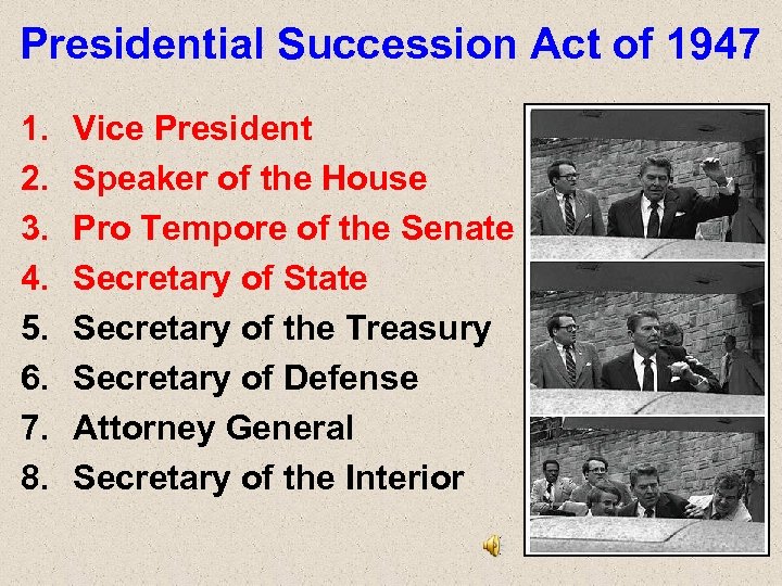 Presidential Succession Act of 1947 1. 2. 3. 4. 5. 6. 7. 8. Vice