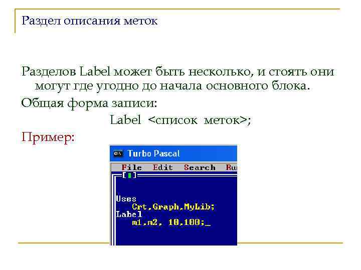 Раздел описания меток Разделов Label может быть несколько, и стоять они могут где угодно
