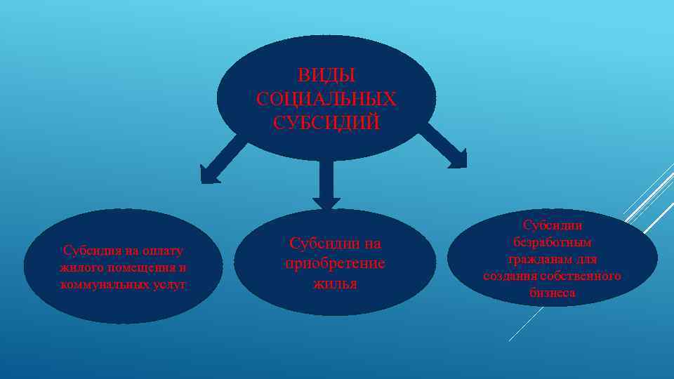 ВИДЫ СОЦИАЛЬНЫХ СУБСИДИЙ Субсидия на оплату жилого помещения и коммунальных услуг Субсидии на приобретение