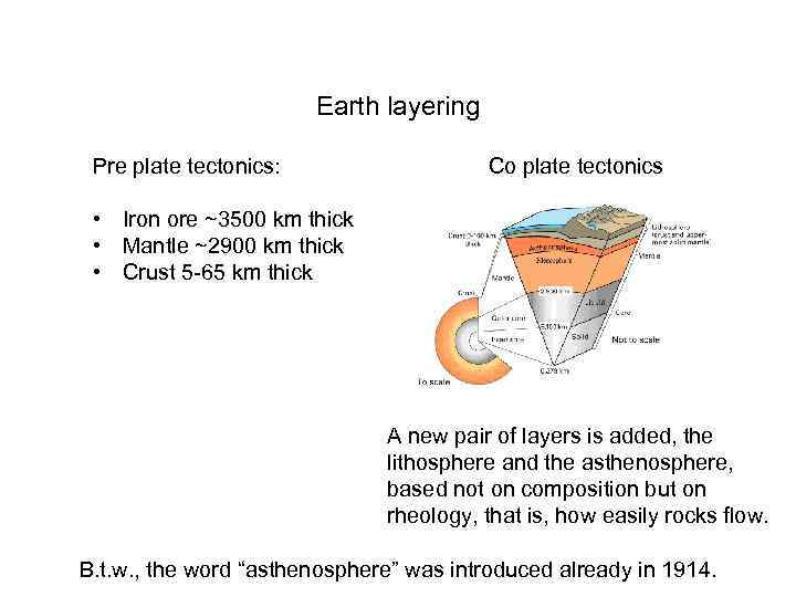 Earth layering Pre plate tectonics: Co plate tectonics • Iron ore ~3500 km thick